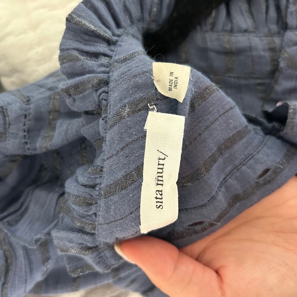 Anthropologie Sita Murt Betty high-neck blouse navy long sleeve blouse EU 38 US8 - Picture 7 of 7